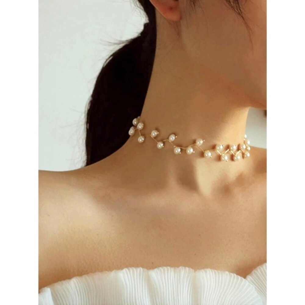 "Under the Sea" Pearl Choker Silver/Gold Necklace